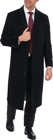 ARTHUR BLACK Mens Single Breasted Wool Cashmere Full Length Overcoat Long Coat - Black 58R in Saudi Arabia