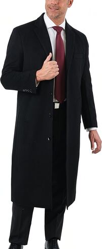 ARTHUR BLACK Mens Single Breasted Wool Cashmere Full Length Overcoat Long Coat - Black 58R in Saudi Arabia