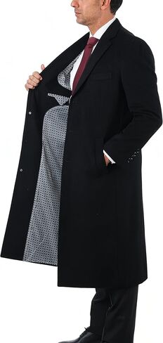 ARTHUR BLACK Mens Single Breasted Wool Cashmere Full Length Overcoat Long Coat - Black 58R in Saudi Arabia