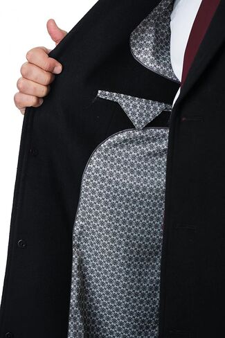 ARTHUR BLACK Mens Single Breasted Wool Cashmere Full Length Overcoat Long Coat - Black 58R in Saudi Arabia