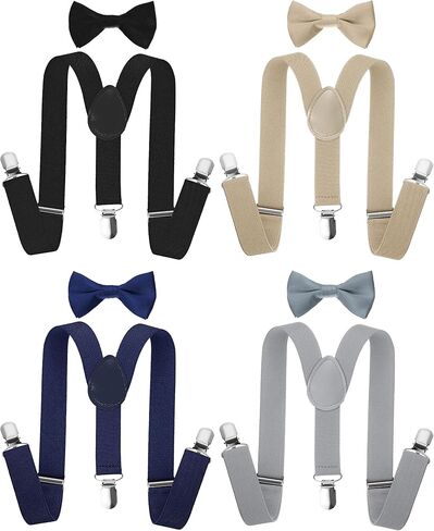 SATINIOR 4 Set Mens Suspenders and Bow Tie Set for Adults Women Y Back Elastic Adjustable Suspenders Sets for Wedding in Saudi Arabia