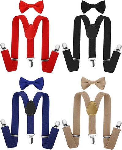 SATINIOR 4 Set Mens Suspenders and Bow Tie Set for Adults Women Y Back Elastic Adjustable Suspenders Sets for Wedding in Saudi Arabia