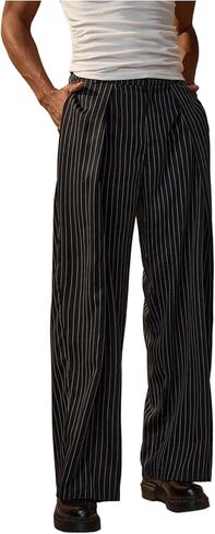 Men's Striped Dress Pants Straight Leg Zipper Fly Suit Pants Baggy Trousers with Pockets in Saudi Arabia