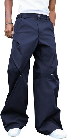 Men's Baggy Pants Pleated Wide Leg Dress Pants Zipper Fly Work Pant Casual Suit Trousers with Pockets in Saudi Arabia