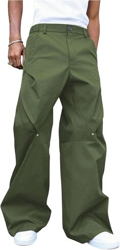 Men's Baggy Pants Pleated Wide Leg Dress Pants Zipper Fly Work Pant Casual Suit Trousers with Pockets in Saudi Arabia