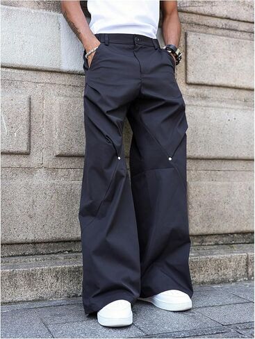 Men's Baggy Pants Pleated Wide Leg Dress Pants Zipper Fly Work Pant Casual Suit Trousers with Pockets in Saudi Arabia