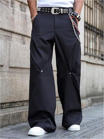 Men's Baggy Pants Pleated Wide Leg Dress Pants Zipper Fly Work Pant Casual Suit Trousers with Pockets in Saudi Arabia