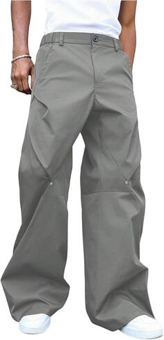 Men's Baggy Pants Pleated Wide Leg Dress Pants Zipper Fly Work Pant Casual Suit Trousers with Pockets in Saudi Arabia
