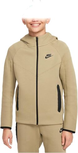 هودي بسحاب كامل من Nike Sportswear Tech Fleece للأطفال الكبار (للأولاد) (FD3285-276، زيتوني محايد/أسود/أسود) in Saudi Arabia