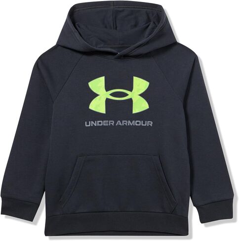 سترة بقلنسوة Rival Fleece للأولاد من Under Armour بطباعة شعار كبير، (002) أسود / / أبيض، X-Large in Saudi Arabia