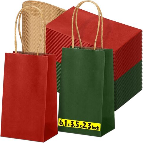 Tenceur 100 Pcs Red and Green Christmas Gift Bags Kraft Paper Bags with Handles Holiday Gift Bags for Wedding Baby Shower Bridal Shower Shopping Party Favor Business(8.26 x 6.3 x 3.15 Inch) in Saudi Arabia