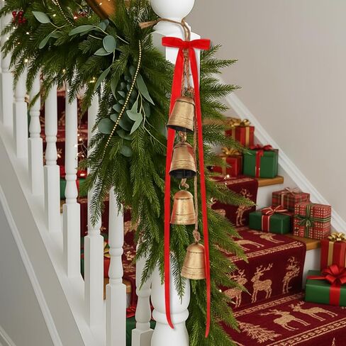 Civaner Giant Christmas Vintage Bells with 30" Velvet Bow Jumbo Xmas Tree Ornament Set of 4" x 3" x 29" Large Decorative Bell with Bow Jute Hanging Rope for Christmas Door Home DIY Craft(Burgundy) in Saudi Arabia