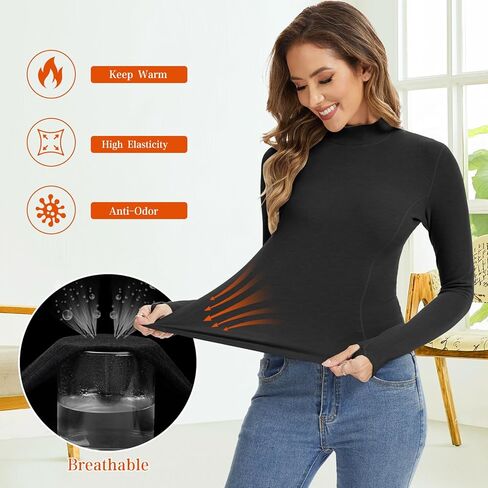 قمصان حرارية للنساء، قمصان صوفية بأكمام طويلة، طبقة أساسية مضغوطة للجري، للطقس البارد للتزلج in Kuwait