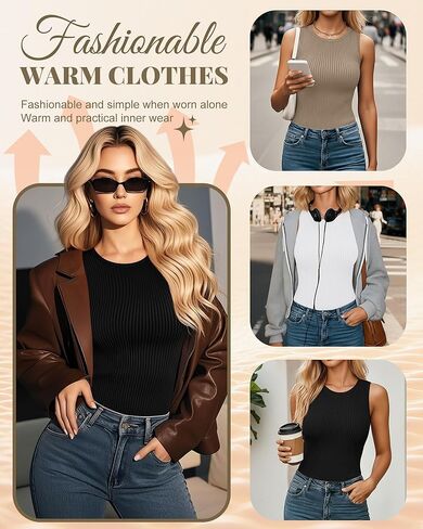 3 Pack Women Sleeveless Thermal Tank Tops Ribbed Warm Cotton Vest for Cold Weather Base Layer Lined Underwear in Saudi Arabia