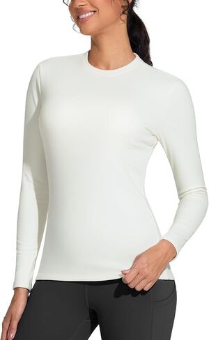 THE GYM PEOPLE Women's Crew Neck Thermal Fleece Shirts Slim Fit Long Sleeves Underwear Basic Pullover Tops in Saudi Arabia