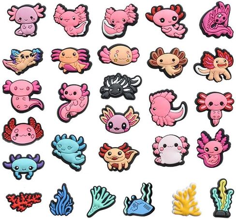 28PCS لطيف Axolotl مجموعة سحر الديكور الأحذية، الوردي Kawaii الحيوان الملحقات الزخرفية تناسب الصنادل معصمه الأحذية، لحزب صالح عطلة عيد ميلاد الهدايا in Kuwait