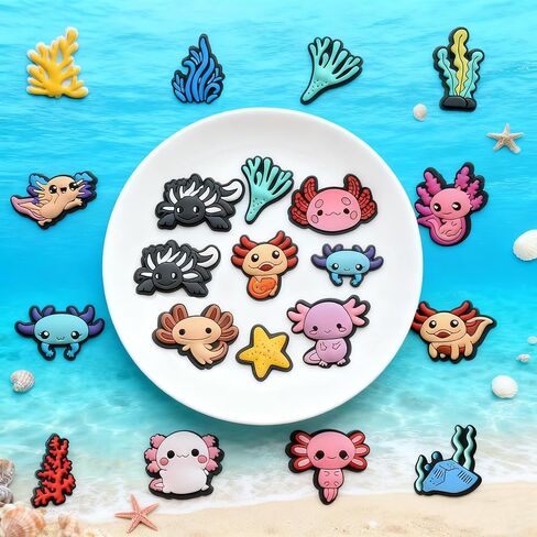 28PCS لطيف Axolotl مجموعة سحر الديكور الأحذية، الوردي Kawaii الحيوان الملحقات الزخرفية تناسب الصنادل معصمه الأحذية، لحزب صالح عطلة عيد ميلاد الهدايا in Kuwait
