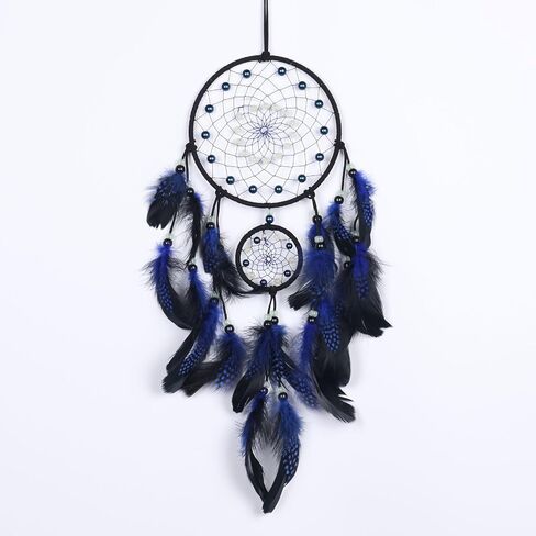 Pretty Jolly Brown Feathers Dream Catcher Wall Decor with Luminous Beads Handmade Dreamcatchers Wall Hanging for Bedroom Wedding Party Wish Birthday Gift-2 Rings in Saudi Arabia