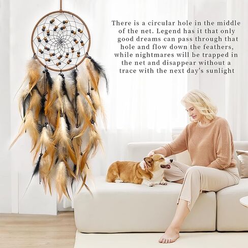 Large Feather Dream Catcher Handmade Native American Dream Catchers Bohe Wall Hanging Decoration Ornament for Kids Bedroom Car Decor Home Decoration Birthday Party Brown in Saudi Arabia