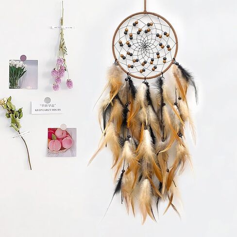 Large Feather Dream Catcher Handmade Native American Dream Catchers Bohe Wall Hanging Decoration Ornament for Kids Bedroom Car Decor Home Decoration Birthday Party Brown in Saudi Arabia
