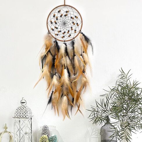 Large Feather Dream Catcher Handmade Native American Dream Catchers Bohe Wall Hanging Decoration Ornament for Kids Bedroom Car Decor Home Decoration Birthday Party Brown in Saudi Arabia