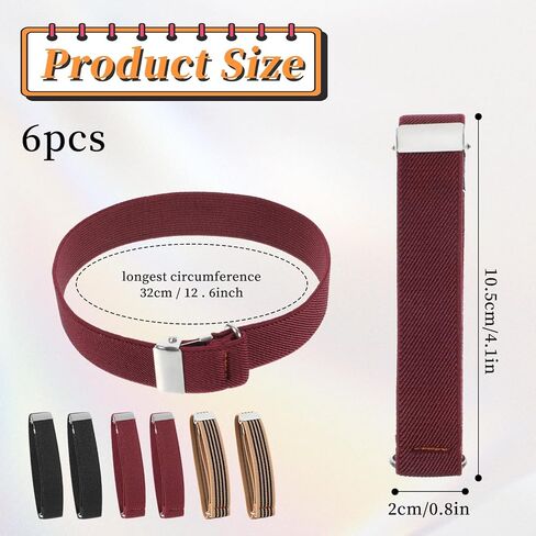 6 Pcs (3 Pairs) Unisex Elastic Adjustable Armbands, Anti-Slip Shirt Sleeve Holders with Non-Slip Closure Clips, Armband Garters for Men, Men's Arm Garters for Shirts, Wine-Red, Black, Beige Stripes in Saudi Arabia