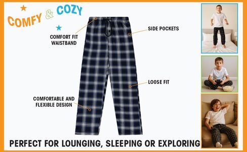 Body Glove Boys Plaid Flannel Lounge Pants Soft Sleepwear Pajama with Elastic Waist Drawstring, Comfortable Pants for Boys in Saudi Arabia