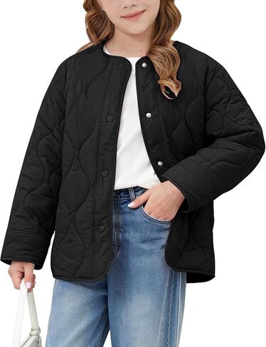 Flygo Girls Lightweight Quilted Jackets Warm Snap Button Puffer Coat Kids Trendy Padded Outerwear with Pockets in Saudi Arabia