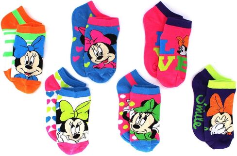 Minnie Mouse Girls 6 pk Ankle Socks (4-6 (Shoe: 7-10), Neon Multi Minnie) in Saudi Arabia