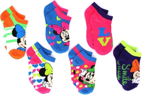Minnie Mouse Girls 6 pk Ankle Socks (4-6 (Shoe: 7-10), Neon Multi Minnie) in Saudi Arabia