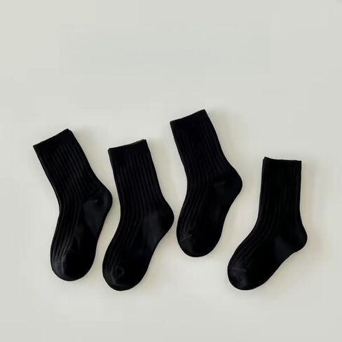 4 Pairs Kids Crew Socks Boys Girls Casual Basic School Uniform Socks Black White in Saudi Arabia