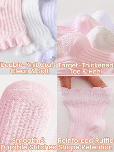 ALLOVIN 6 Pairs Baby & Toddler Girls Non-Slip Ruffle Lace Socks Soft Cotton Grip Socks Ideal Gift for Baby Shower & Birthday in Saudi Arabia
