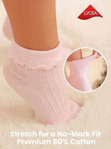 ALLOVIN 6 Pairs Baby & Toddler Girls Non-Slip Ruffle Lace Socks Soft Cotton Grip Socks Ideal Gift for Baby Shower & Birthday in Saudi Arabia