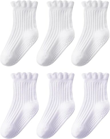ALLOVIN 6 Pairs Baby & Toddler Girls Non-Slip Ruffle Lace Socks Soft Cotton Grip Socks Ideal Gift for Baby Shower & Birthday in Saudi Arabia