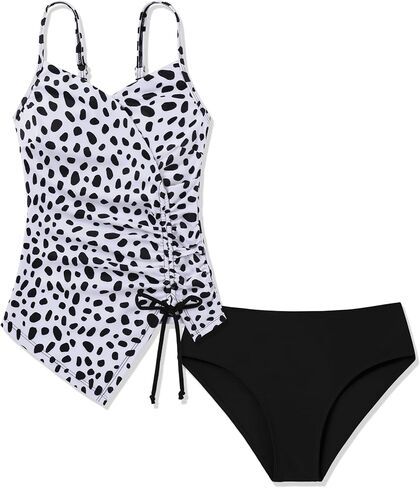 Girls Tankini Swimsuit Teen Bathing Suit Floral Cami Two Piece Swimwear with Side Drawstring for 7-16 Years in Saudi Arabia