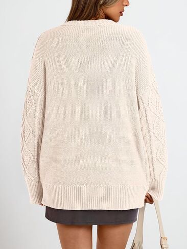 Trendy Queen Women's Oversized Cable Knit Crewneck Sweaters Cozy Winter Clothes in Saudi Arabia