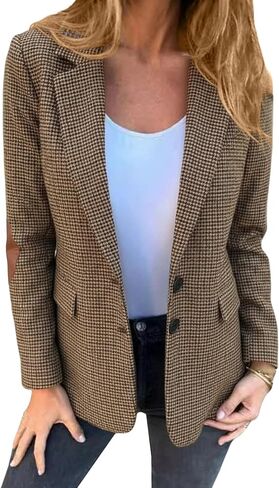 Mina Self Womens Tweed Blazer-Houndstooth Plaid Full Lining Business Casual Work Office Dressy Blazer Jackets Pockets in Saudi Arabia