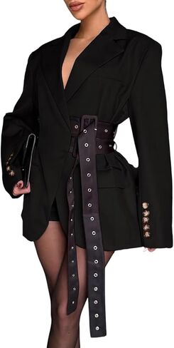 Blazer Dress for Women Casual Long Sleeve Oversized Blazer Coats Fall Work Office Suit Jackets with Belts in Saudi Arabia