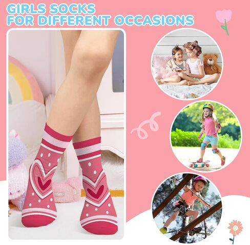6 Pairs Kids Girls Socks Funny Cartoon Heart Pattern Pink Breathable Crew Sock aged for 1-7 Years in Saudi Arabia