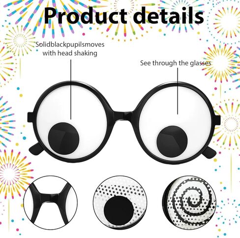 3 عبوات من نظارات مقلة العين المضحكة مع عيون متذبذبة، زي مبتكر نظارات عين جوجلي للحفلات، دعامات كشك الصور، هدايا الكمامة، إطار متين من البولي كربونات (تخفيضات EOM) in Kuwait