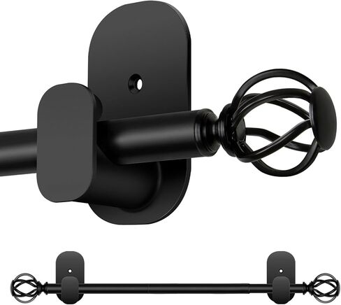 قضبان ستائر بدون حفر من 48 إلى 84 بوصة، قطر 5/8 بوصة بدون حفر مجموعة قضبان ستائر مع أقواس لاصقة ونهائيات قفص ملتوية، صديقة للمستأجر في شقة غرفة النوم، أسود in Kuwait