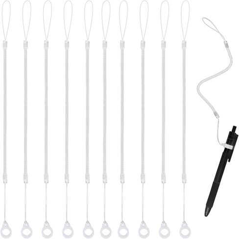 10pcs Pen Lanyards, Elastic Lanyard Tether with Silicone Rings Retractable Stylus Tether Clipboard Pen Strap Tablet Stylus Holder Anti-Lose Pen Leash for Tethering Stylus to Touchscreen in Kuwait