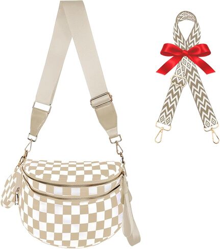 Checkered Crossbody Bag for Women/Spacious Nylon Bum Bag Two Shoulder straps/Sling Bag for Women Purse Checkerboard in Kuwait