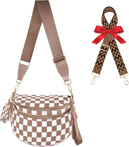 Checkered Crossbody Bag for Women/Spacious Nylon Bum Bag Two Shoulder straps/Sling Bag for Women Purse Checkerboard in Saudi Arabia