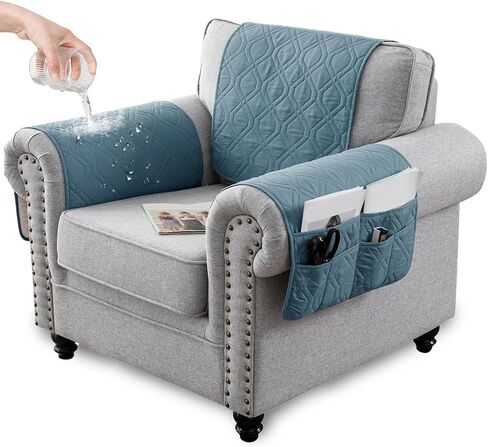 Recliner Armrest Cover with Headrest, Chair Armrest Slipcover with Side Pockets, Water-Resistant, Non Slip Furniture Protector for Pets (Berlin Blue,1 Seater 3PCS) in Saudi Arabia
