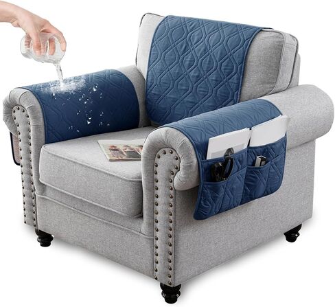 Recliner Armrest Cover with Headrest, Chair Armrest Slipcover with Side Pockets, Water-Resistant, Non Slip Furniture Protector for Pets (Berlin Blue,1 Seater 3PCS) in Saudi Arabia