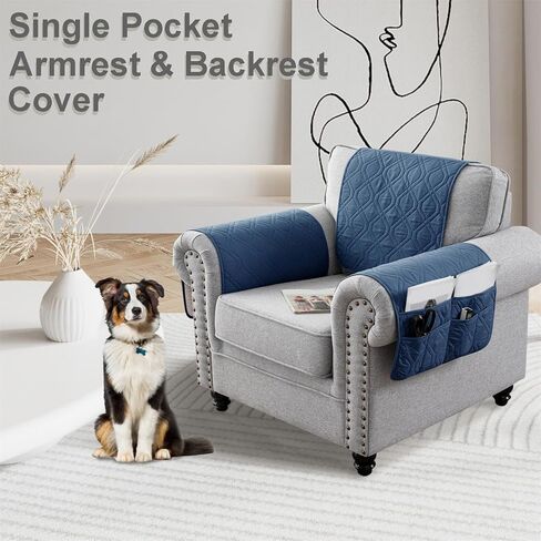 Recliner Armrest Cover with Headrest, Chair Armrest Slipcover with Side Pockets, Water-Resistant, Non Slip Furniture Protector for Pets (Berlin Blue,1 Seater 3PCS) in Saudi Arabia