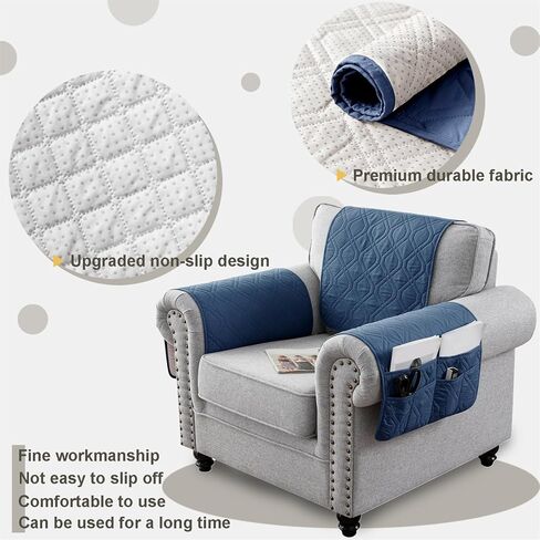 Recliner Armrest Cover with Headrest, Chair Armrest Slipcover with Side Pockets, Water-Resistant, Non Slip Furniture Protector for Pets (Berlin Blue,1 Seater 3PCS) in Saudi Arabia