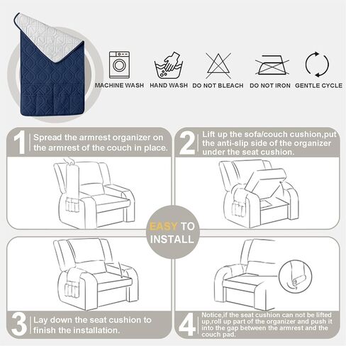 Recliner Armrest Cover with Headrest, Chair Armrest Slipcover with Side Pockets, Water-Resistant, Non Slip Furniture Protector for Pets (Berlin Blue,1 Seater 3PCS) in Saudi Arabia