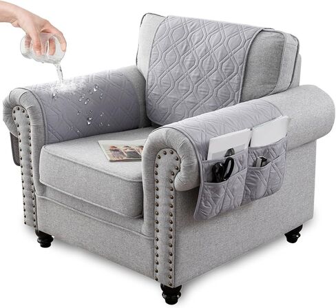 Recliner Armrest Cover with Headrest, Chair Armrest Slipcover with Side Pockets, Water-Resistant, Non Slip Furniture Protector for Pets (Berlin Blue,1 Seater 3PCS) in Saudi Arabia